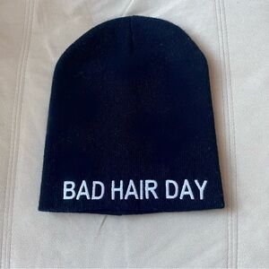 New, bad hair day black beanie white lettering . One size . From our boutique